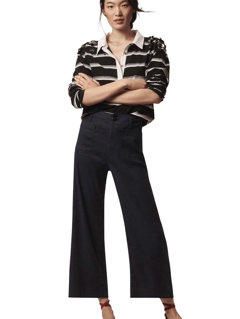 Maeve The Colette Cropped Wide-Leg Linen Pants Womens Sz 28High Rise Indigo Blue